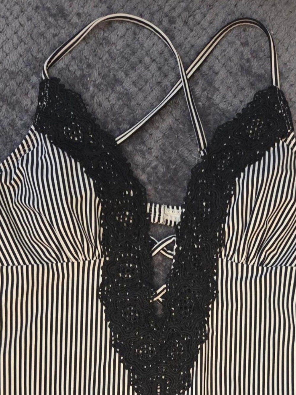 Cupshe Black and White Striped Lace-Trim One-Piece Swimsuit